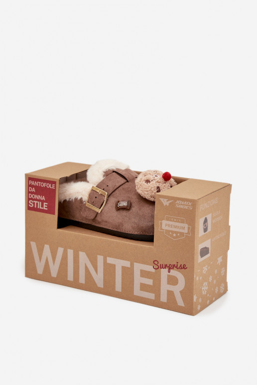 Chaussons Féminin avec de beaux détails I avec boucles réchauffer avec de la fourrure à l intérieur marron Thalora