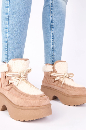 Bottes de neige beiges foncées avec fausse fourrure sur plateforme „Ziza"