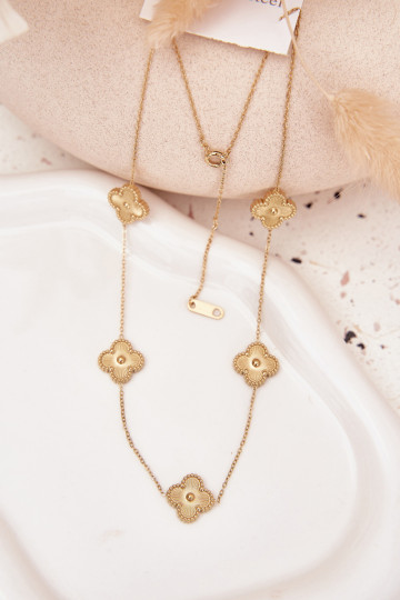 Collier en acier inoxydable couleur or avec motifs floraux