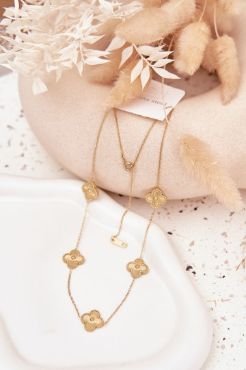 Collier en acier inoxydable couleur or avec motifs floraux 2
