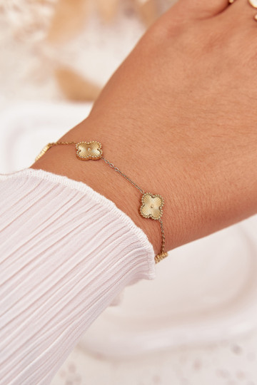 Bracelet en acier inoxydable couleur or avec motifs floraux