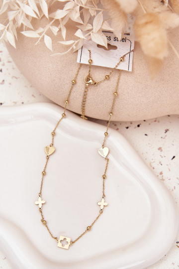 Collier couleur or avec pendentifs en acier inoxydable