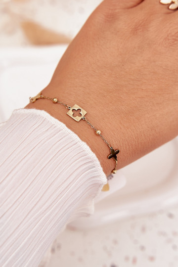 Bracelet en acier inoxydable couleur or avec pendentifs