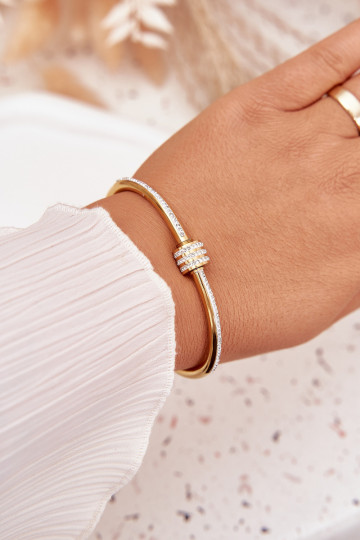 Bracelet féminin en acier inoxydable couleur or avec pierres scintillantes