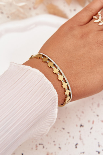 Bracelet en acier inoxydable couleur or orné de zircons