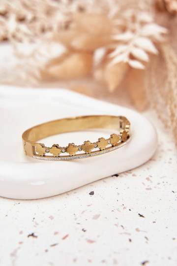 Bracelet en acier inoxydable couleur or orné de zircons 2