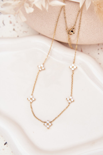 Collier femme avec motifs floraux en acier chirurgical couleur or