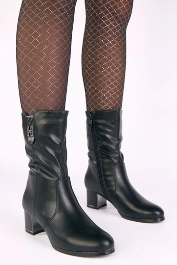 Bottines noires doublées en fourrure à talon ornées de zircons Gusta