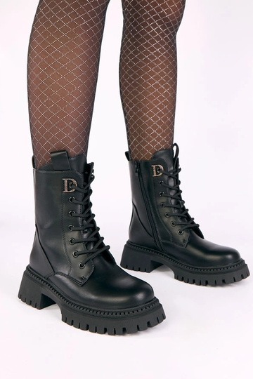 Bottines noires à plateforme ornées de zirconia Mathia
