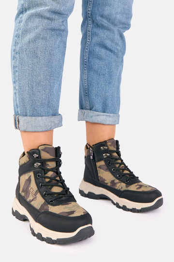 Bottines noires à plateforme avec motif camouflage Louie