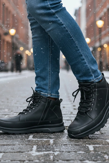 Bottines noires pour hommes doublées en fourrure à plateforme Paul 2