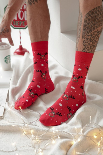 Chaussettes pour hommes Noël Renne couleur rouge