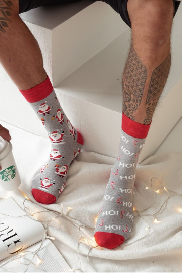 Chaussettes de Noël pour hommes « Père Noël » couleur grise