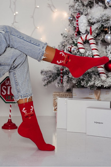 Chaussettes pour femmes « Noël » avec des rennes couleur rouge