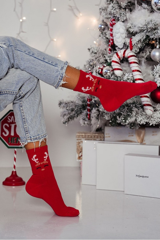 Chaussettes Féminin Noël Renne couleur rouge