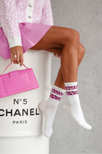 Chaussettes pour femmes « DĮa Rayures à Pois » couleur blanc-rose