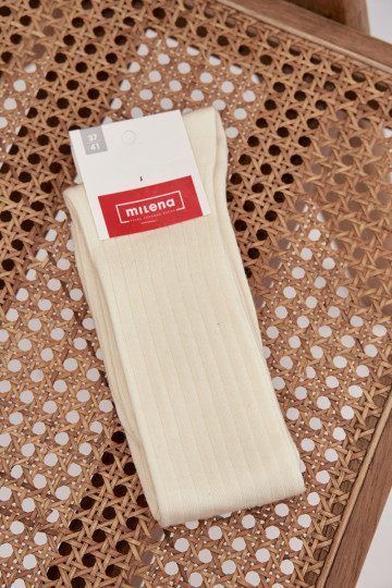 Chaussettes longues en laine mérinos couleur ivoire 2