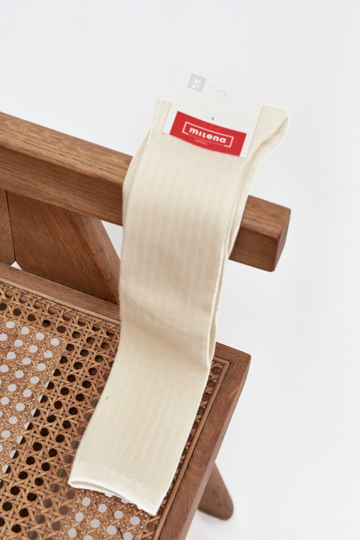 Chaussettes longues en laine mérinos couleur ivoire