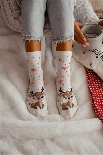 Chaussettes Féminin Noël Renne couleur ivoire