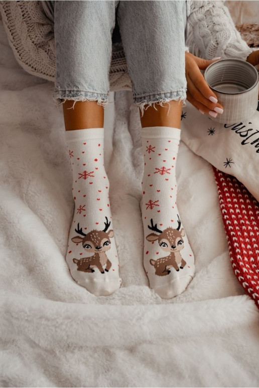 Chaussettes Féminin Noël Renne couleur ivoire