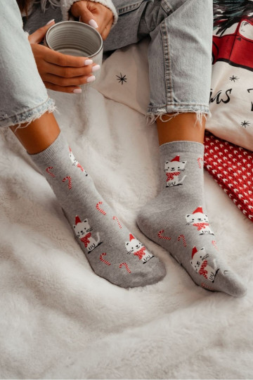 Chaussettes Féminin Noël Chats couleur grise