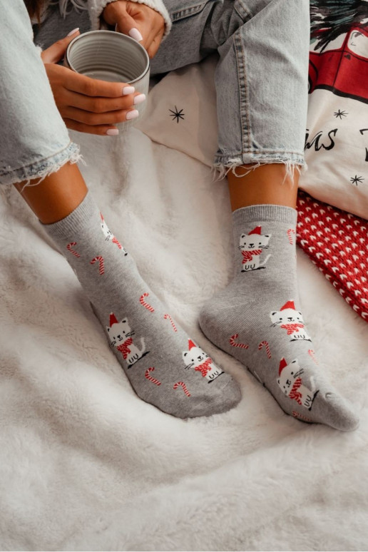 Chaussettes Féminin Noël Chats couleur grise