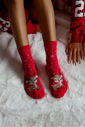 Chaussettes Féminin Noël Renne couleur rouge
