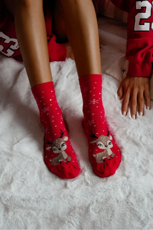 Chaussettes Féminin Noël Renne couleur rouge