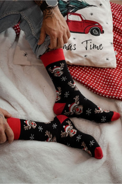 Chaussettes pour hommes Noël Uśmiechnięte Renne couleur noire
