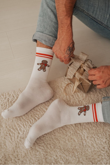 Chaussettes pour hommes Noël Piernik I Bandes couleur blanche