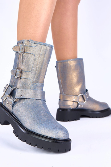Bottines bleues avec des boucles dorées Cara 2