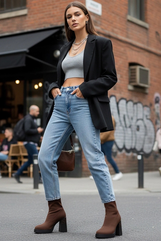 Bottines marron à talon avec motif...