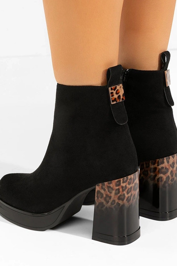 Bottines noires à talon verni avec motif léopard Gena