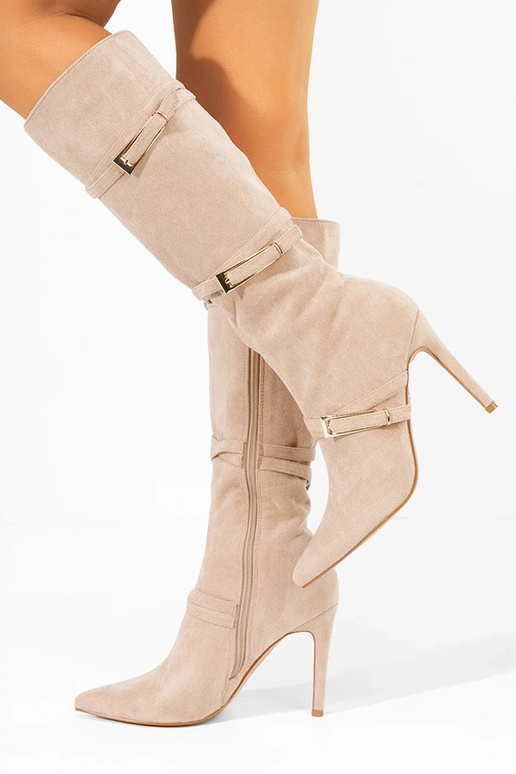 Bottes longues couleur sable à talon...