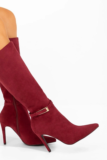 Bottes longues couleur bordeaux à talon fin avec une boucle décorative Arielle