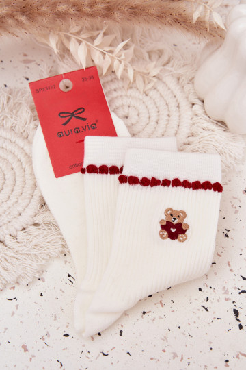 Chaussettes de Noël pour femmes blanches avec ourson 2