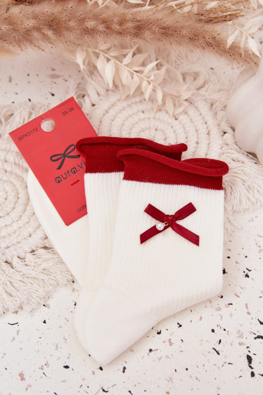 Chaussettes de Noël pour femmes avec des rubans couleur blanche
