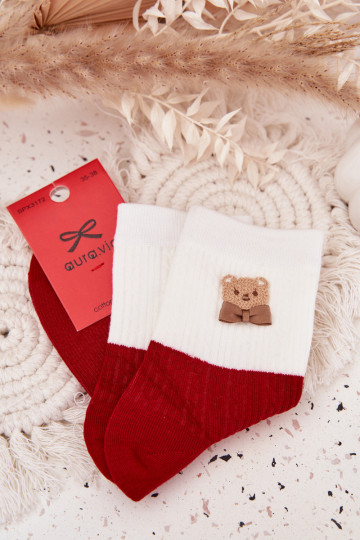 Chaussettes de Noël pour femmes rouges avec oursons et rubans 2