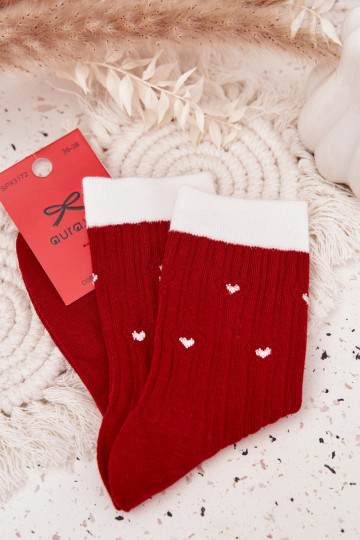 Chaussettes de Noël pour femmes rouges avec cœurs 2