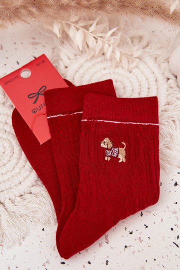 Chaussettes de Noël pour femmes turquoise avec cœurs et chien 2