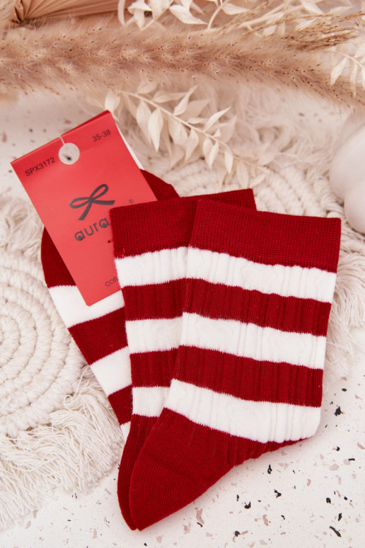 Chaussettes de Noël pour femmes avec des bandes rouge-couleur blanche