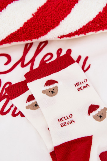 Chaussettes de Noël pour femmes blanches avec oursons et Père Noël
