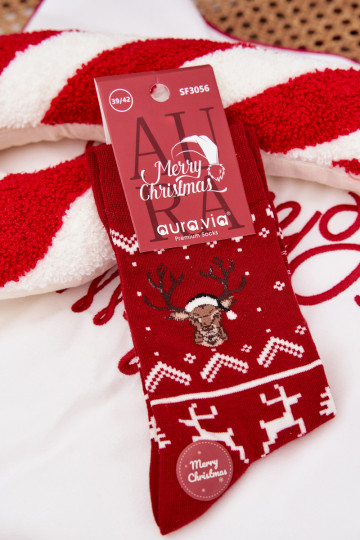 Chaussettes de Noël pour hommes rouges avec rennes