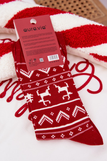 Chaussettes de Noël pour hommes rouges avec rennes 2