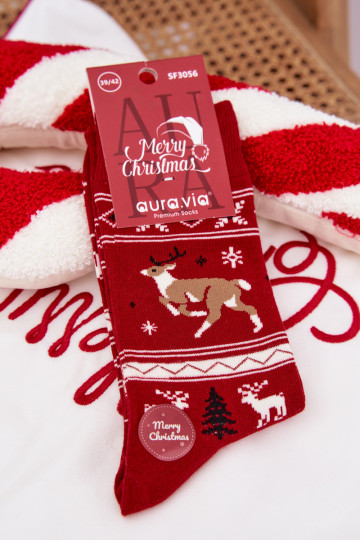 Chaussettes de Noël pour hommes rouges avec rennes en mouvement
