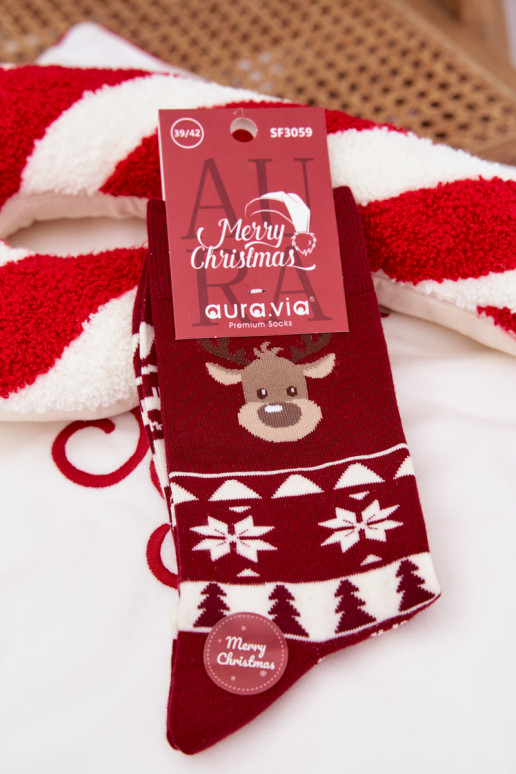 Skarpety Mâle Noël À motifs avec des cerfs Bourgogne
