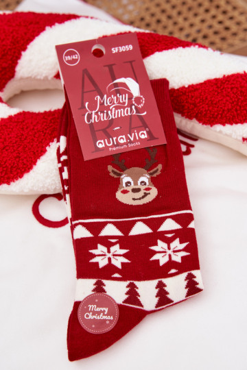 Chaussettes de Noël pour hommes rouges avec motifs de rennes