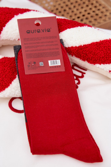 Chaussettes de Noël pour hommes grises avec inscription et Père Noël riant 2