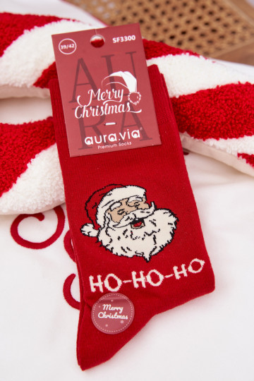 Chaussettes de Noël pour hommes rouges avec Père Noël riant