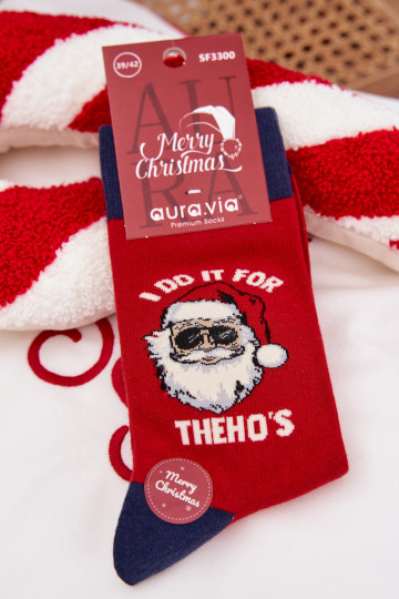 Chaussettes de Noël pour hommes avec le Père Noël portant des lunettes, rouges et bleu marine